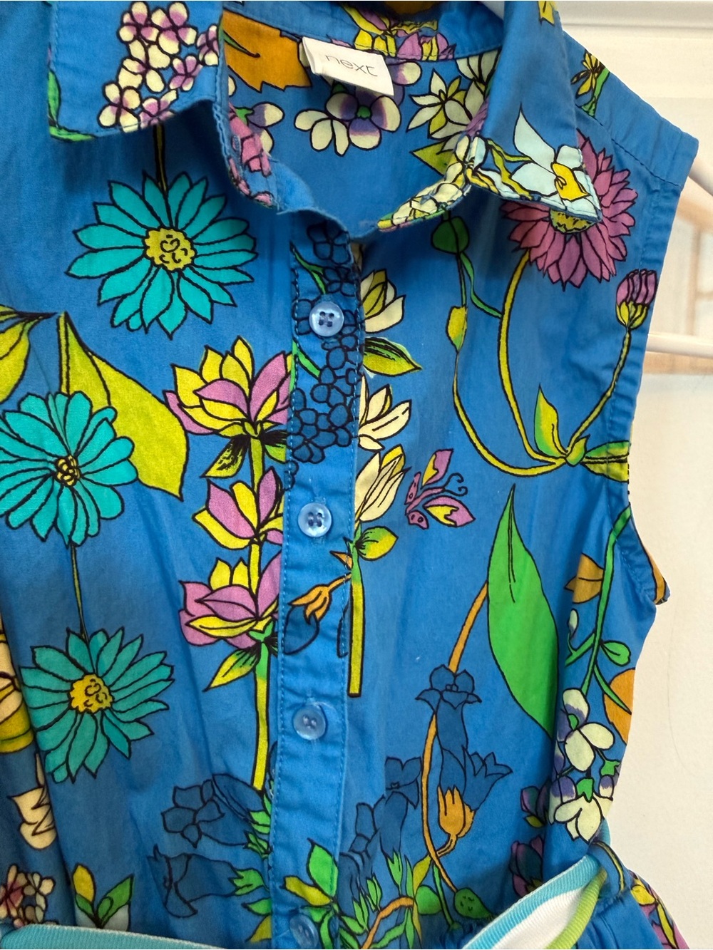 next Bright Blue Floral Button-Front Dress with Tie Belt - Picture 2 of 5